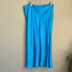 Russell Kemp New York linen blend Blue Maxi Women's Skirt w rivet detail size 12